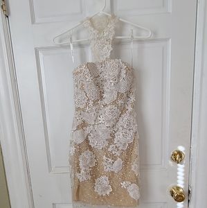 White lace beaded cocktail dress
